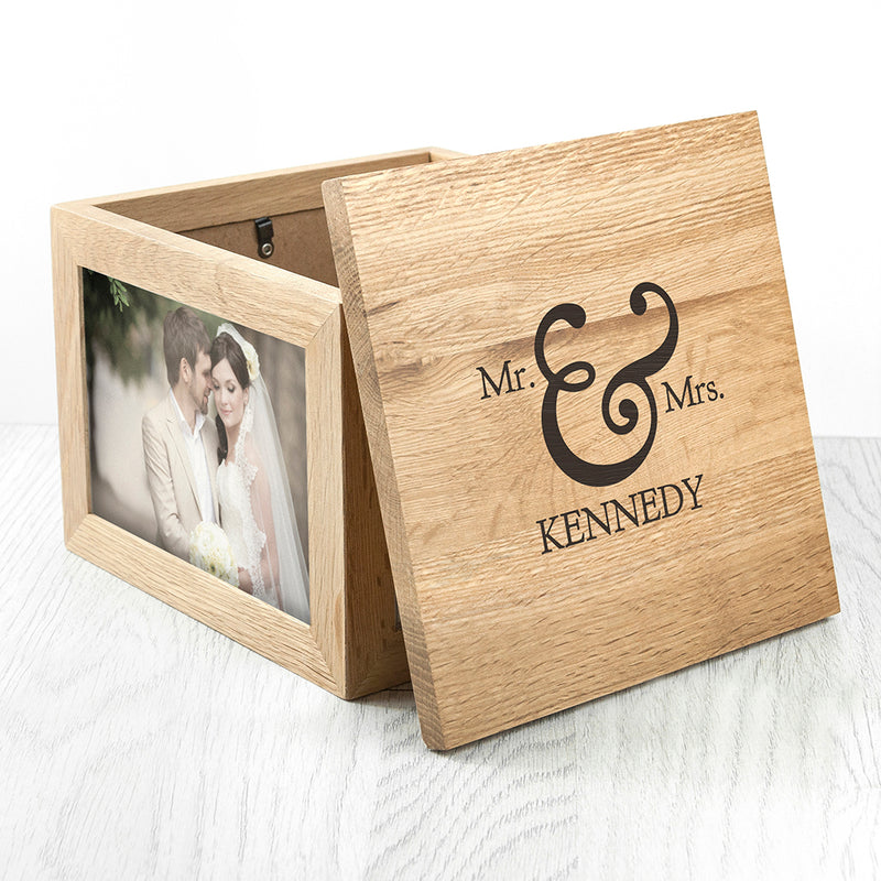 Personalised Classic Mr & Mrs Oak Photo Keepsake Box