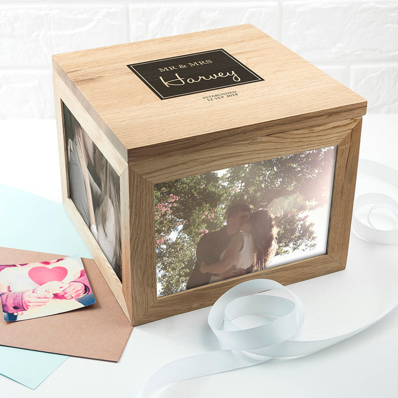 Personalised Contemporary Mr & Mrs Oak Photo Keepsake Box