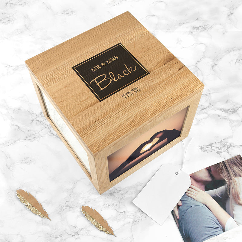 Personalised Contemporary Mr & Mrs Oak Photo Keepsake Box
