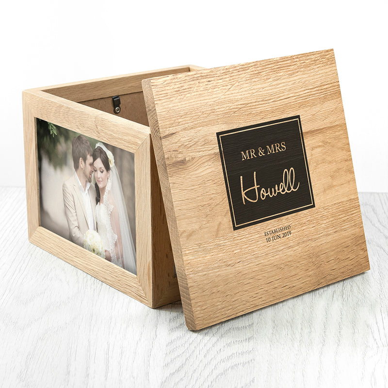 Personalised Contemporary Mr & Mrs Oak Photo Keepsake Box
