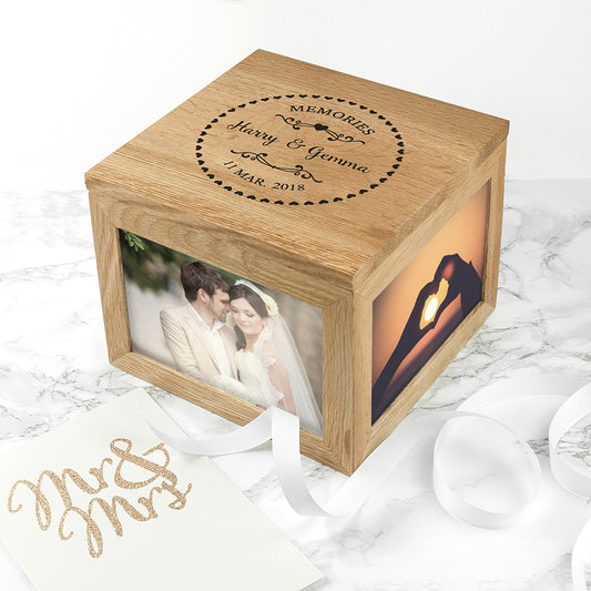 Personalised Couples' Oak Photo Keepsake Box with Heart Frame, alternate view