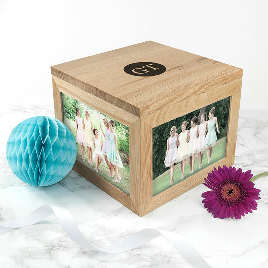 Personalised Oak Photo Keepsake Box with Initials
