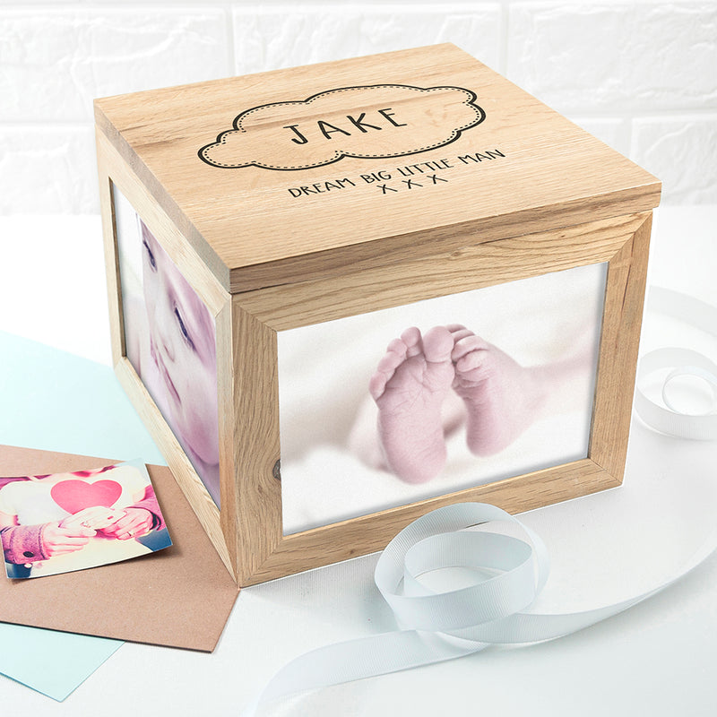 Personalised Baby Name in Cloud Oak Photo Keepsake Box