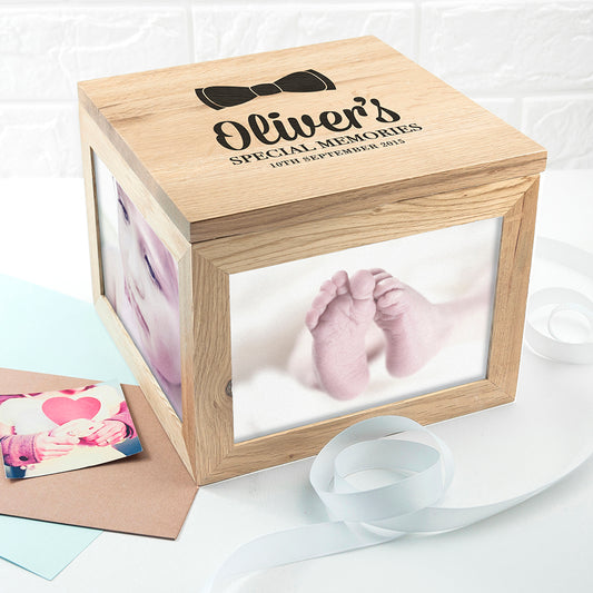 Personalised Baby's Special Memories Oak Photo Keepsake Box