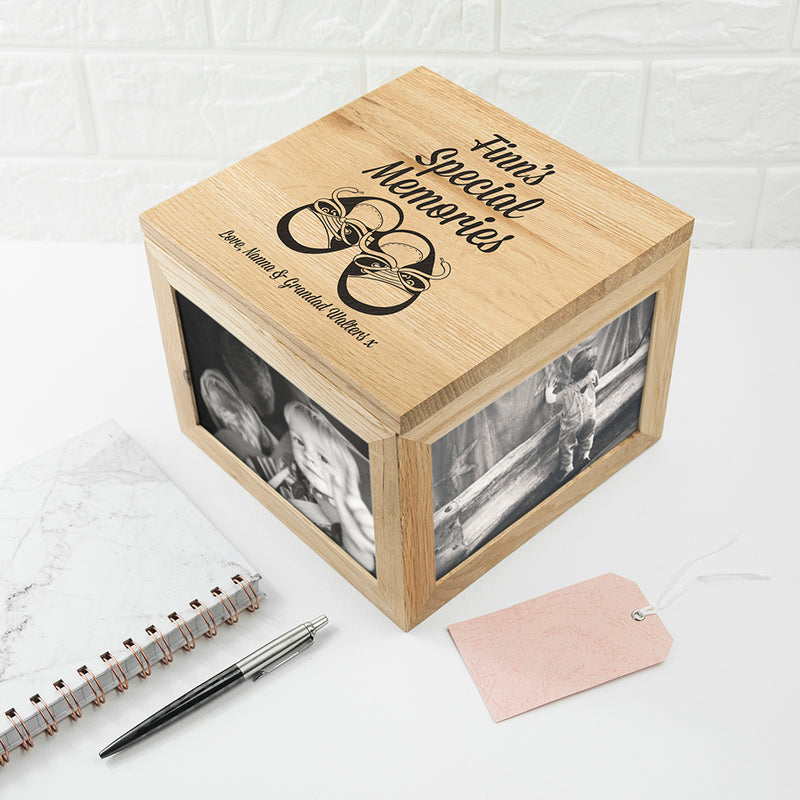 Personalised Baby Shoes Oak Photo Keepsake Box