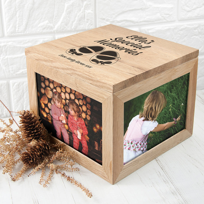 Personalised Baby Shoes Oak Photo Keepsake Box