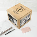 Personalised Christening Cross Oak Photo Keepsake Box with Leaf Frame