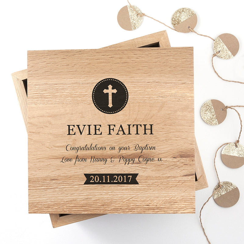 Personalised Christening Oak Photo Keepsake Box