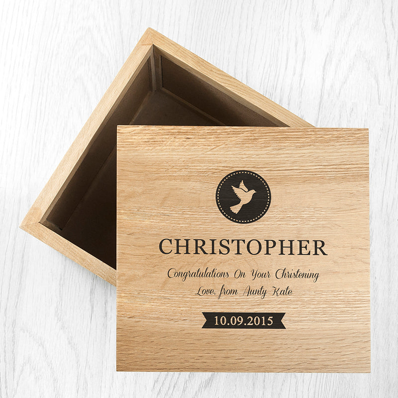 Personalised Christening Oak Photo Keepsake Box