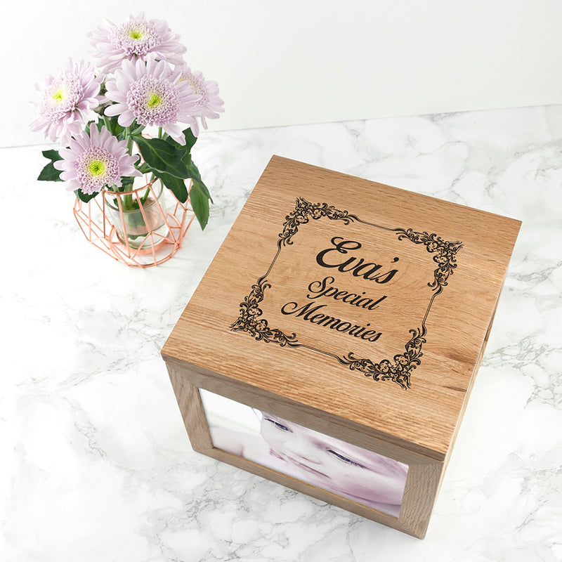 Personalised Vintage Style Oak Photo Keepsake Box