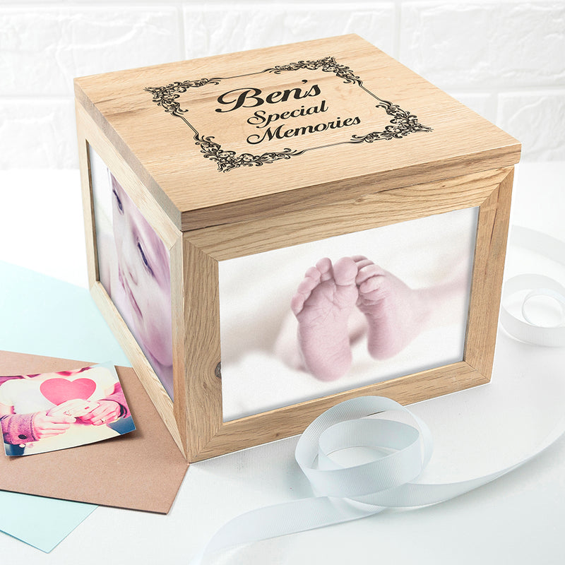 Personalised Vintage Style Oak Photo Keepsake Box