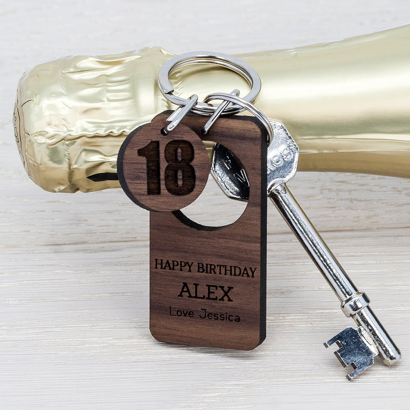 Personalised Happy Birthday Walnut Keyring
