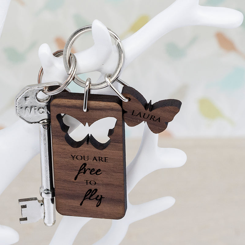 Personalised Butterfly Walnut Keyring