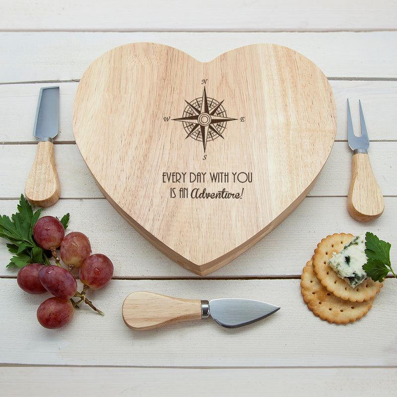 Personalised Romantic Compass Heart Cheese Board