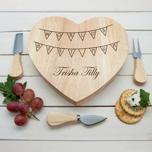 Personalised World's Best Mum Bunting Heart Cheese Board