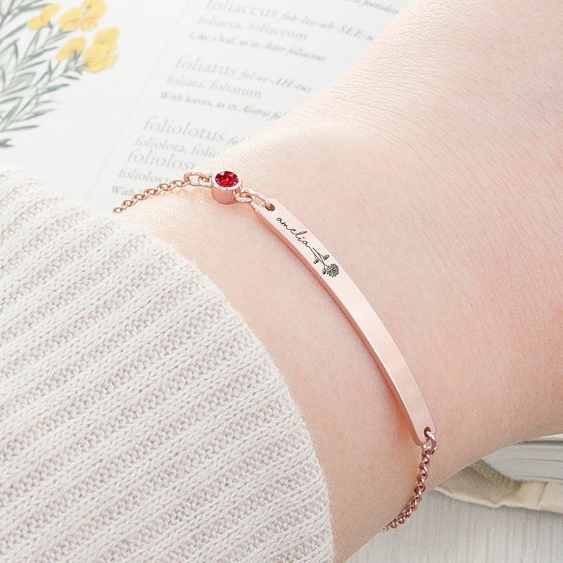 Personalised Birth Flower Swarovski Crystal Rose Gold Bracelet