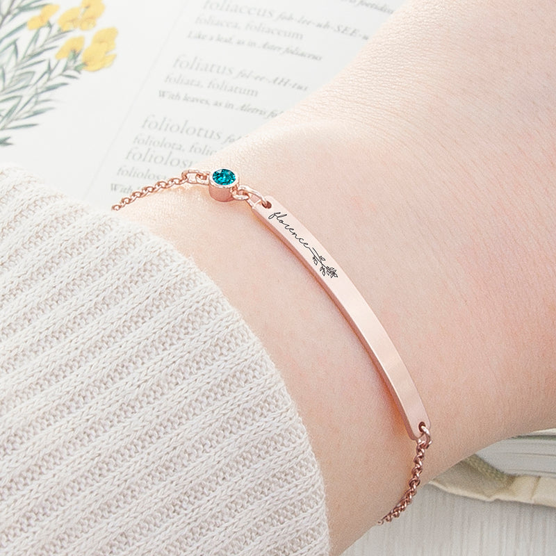 Personalised Birth Flower Swarovski Crystal Rose Gold Bracelet