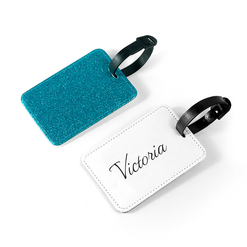 Personalised Blue Glitter School Bag Tag