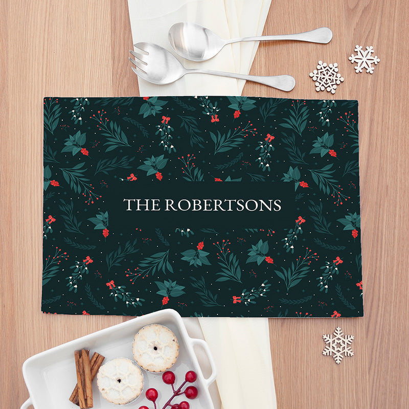 Personalised Christmas Festive Floral Placemat