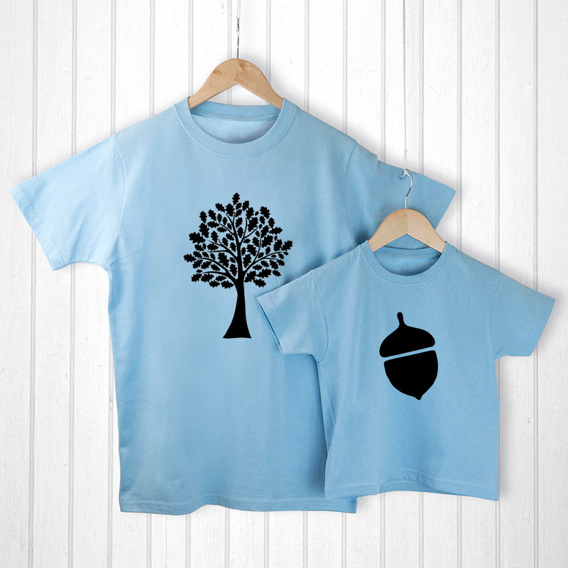 Personalised Daddy and Me Acorn Blue T-Shirts