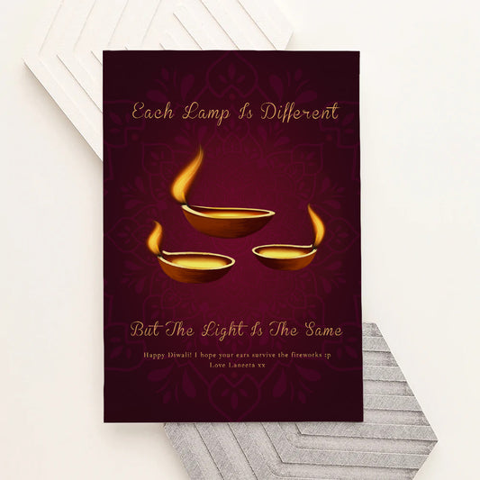 Personalised Diwali Lamp Framed Print, front detail