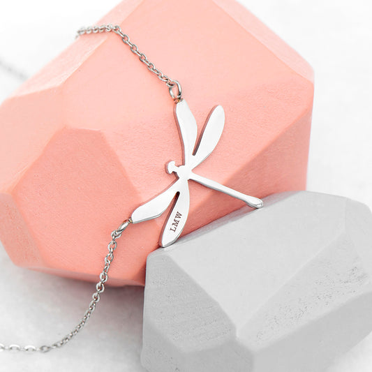 Personalised Dragonfly Silver Necklace