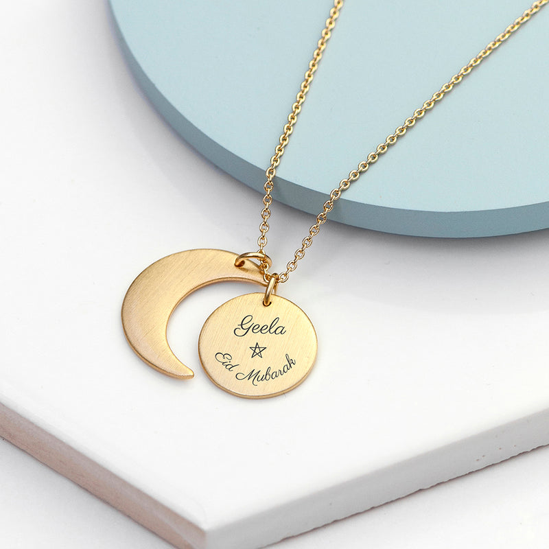 Personalised Eid Mubarak Matte Moon and Sun Necklace