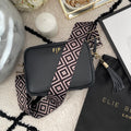 Personalised Elie Beaumont Black Bag with Blue Diamond Strap