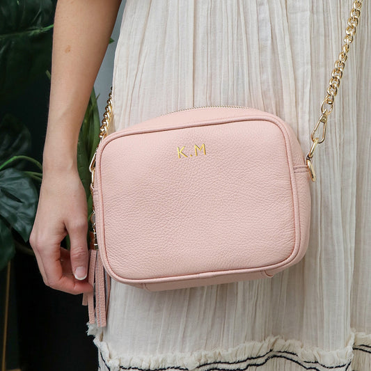 Personalised Elie Beaumont Pink Bag with Gold Chain Strap