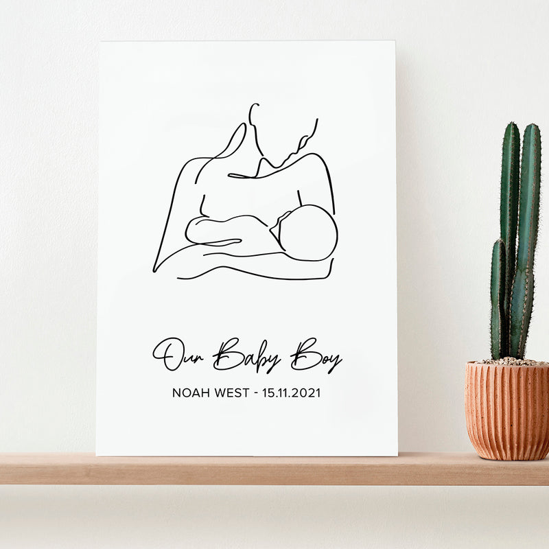 Personalised Line Art New Mum and Baby Feeding Print
