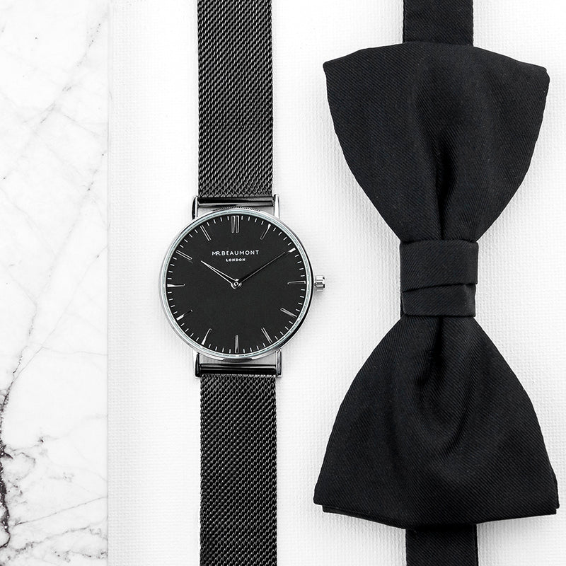 Personalised Men's Metallic Charcoal Grey Watch With Black Face