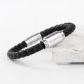 Personalised Men's Roman Numerals Luxury Black Leather Bracelet