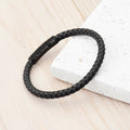Personalised Mens Woven Black Leather Bracelet