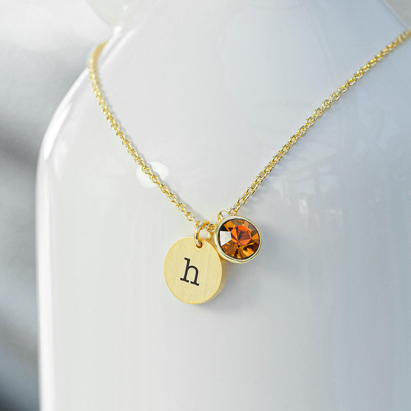 Personalised Monogram Gold Birthstone Crystal and Disc
