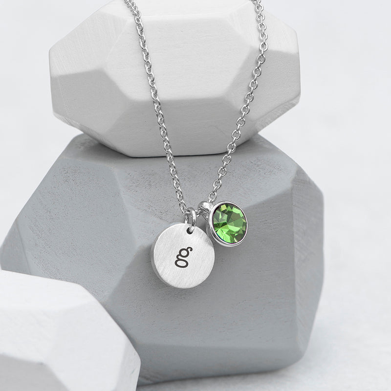 Personalised Monogram Silver Birthstone Crystal and Disc
