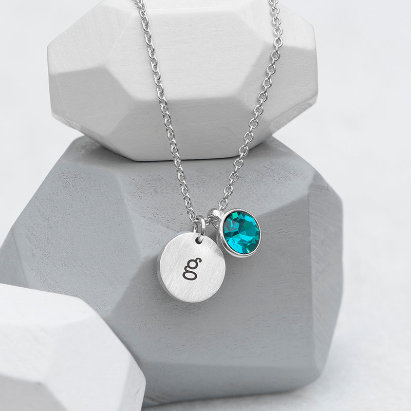 Personalised Monogram Silver Birthstone Crystal and Disc