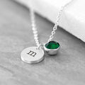 Personalised Monogram Silver Birthstone Crystal and Disc