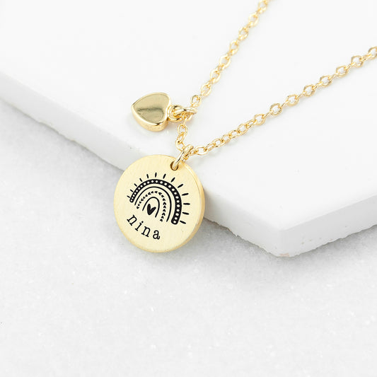 Personalised Rainbow Matte Heart & Disc Necklace