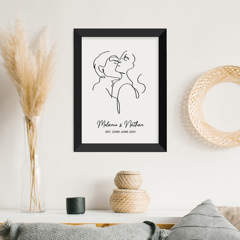 Personalised Romantic Line Art Embracing Couple Print