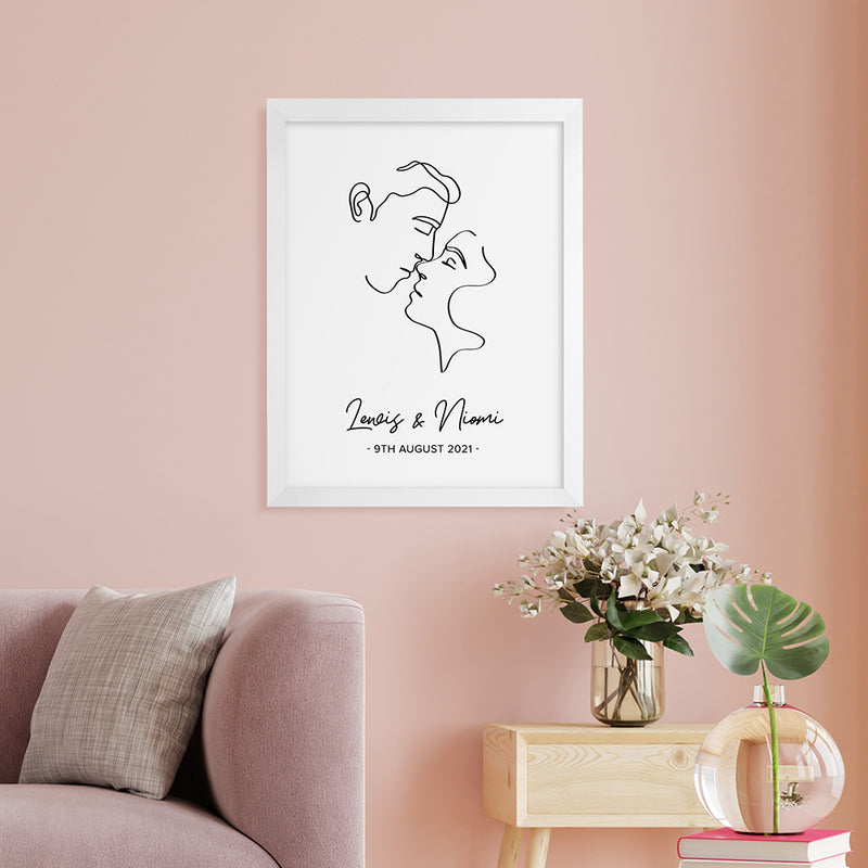 Personalised Romantic Line Art Kissing Couple Print
