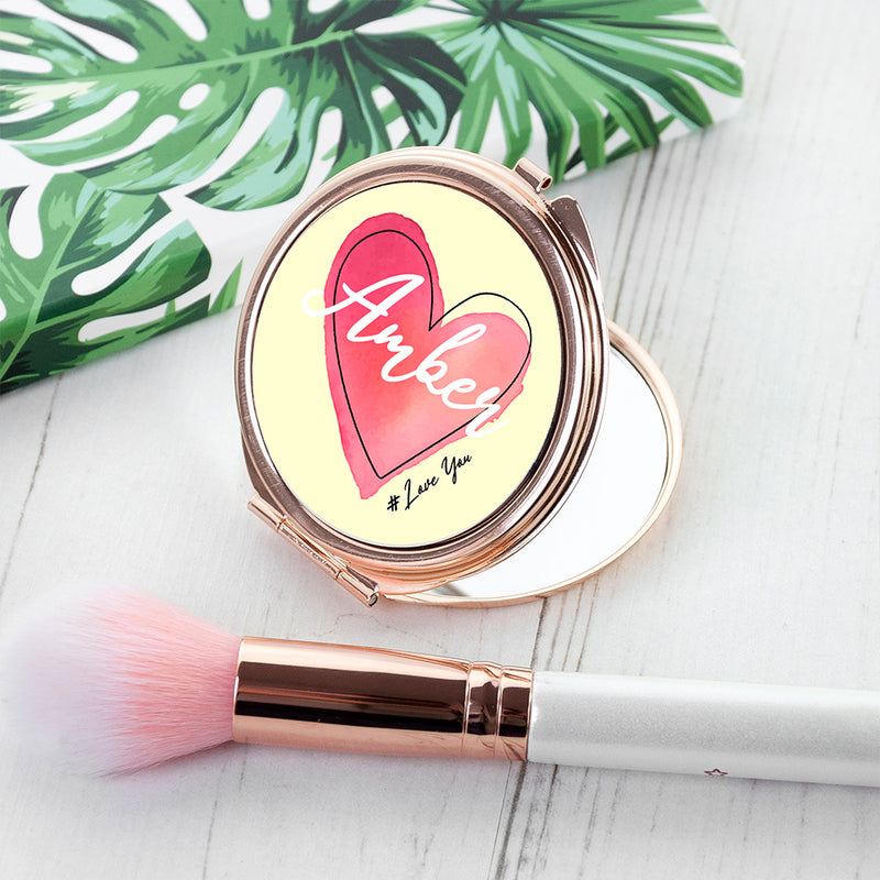 Personalised Rose Gold #Heart Compact Mirror