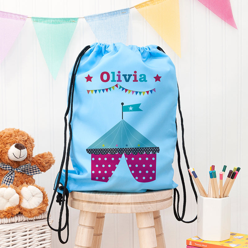 Personalised Sky Blue Circus Waterproof Swim Bag