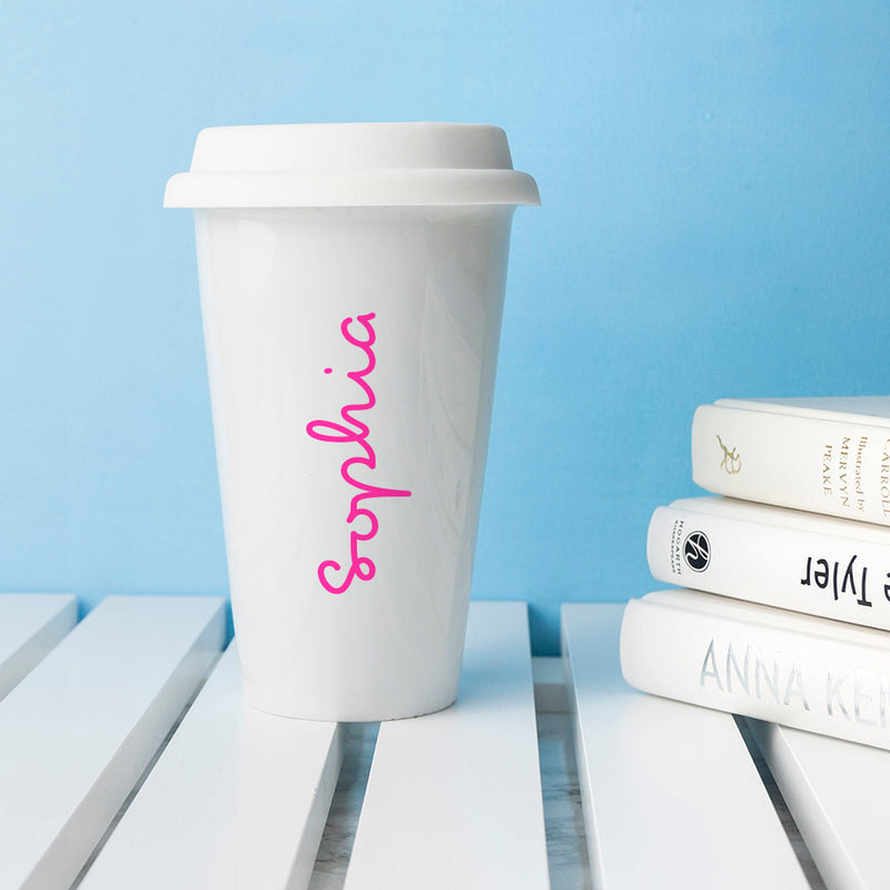 Personalised Summer Style Ceramic Travel Mug - Pink