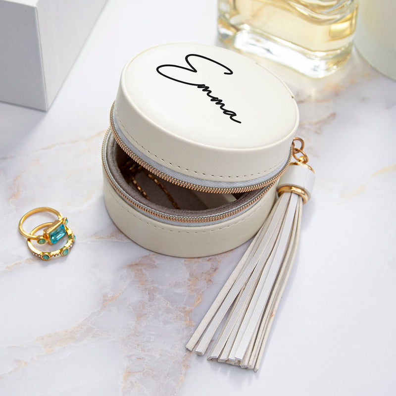 Personalised White Jewellery Case with Tassel