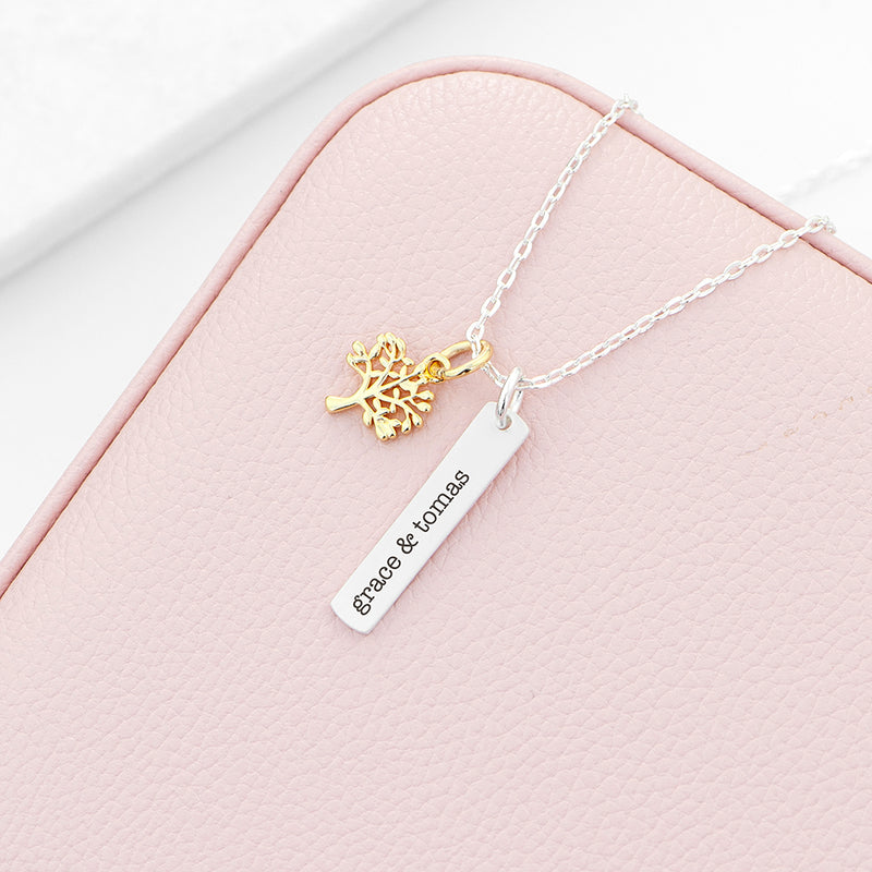 Personalised Tree of Life Vertical Bar Necklace