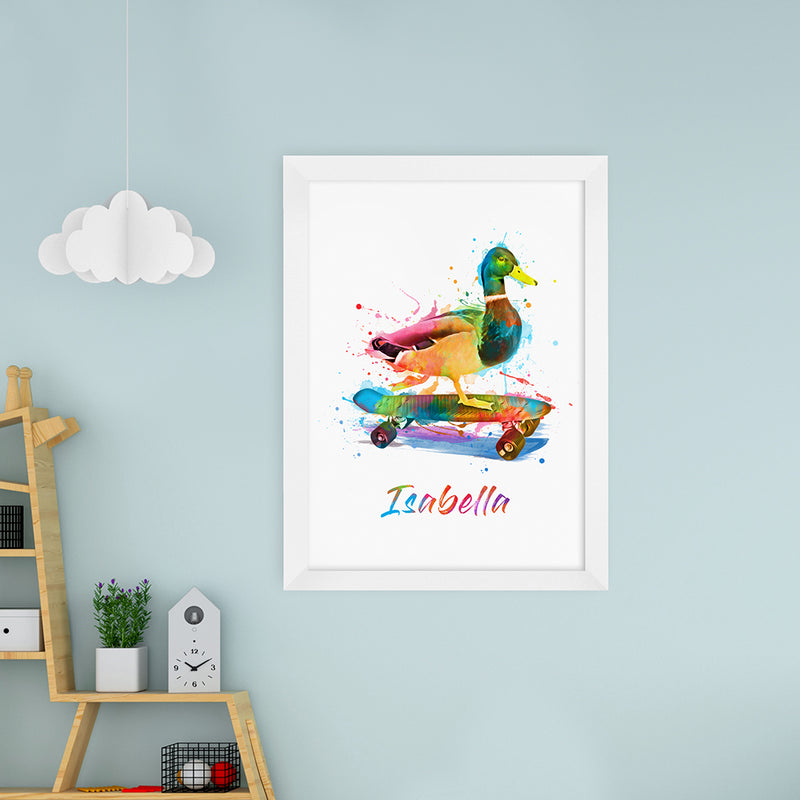Personalised Watercolour Duck Skateboarding Print