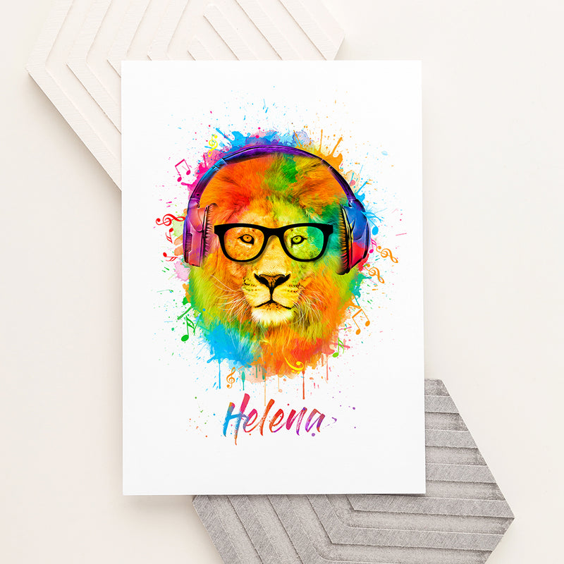 Personalised Watercolour Lion Wild Side Musical Print