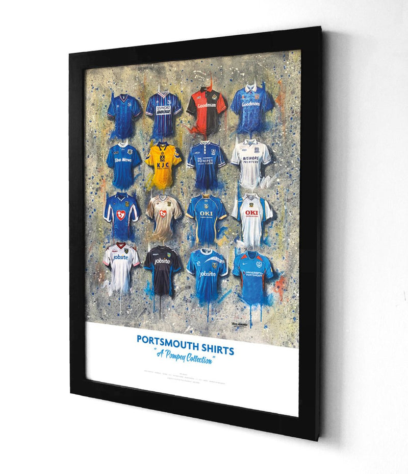 Portsmouth FC Shirts - A2 Signed Limited Edition Prints, side angle