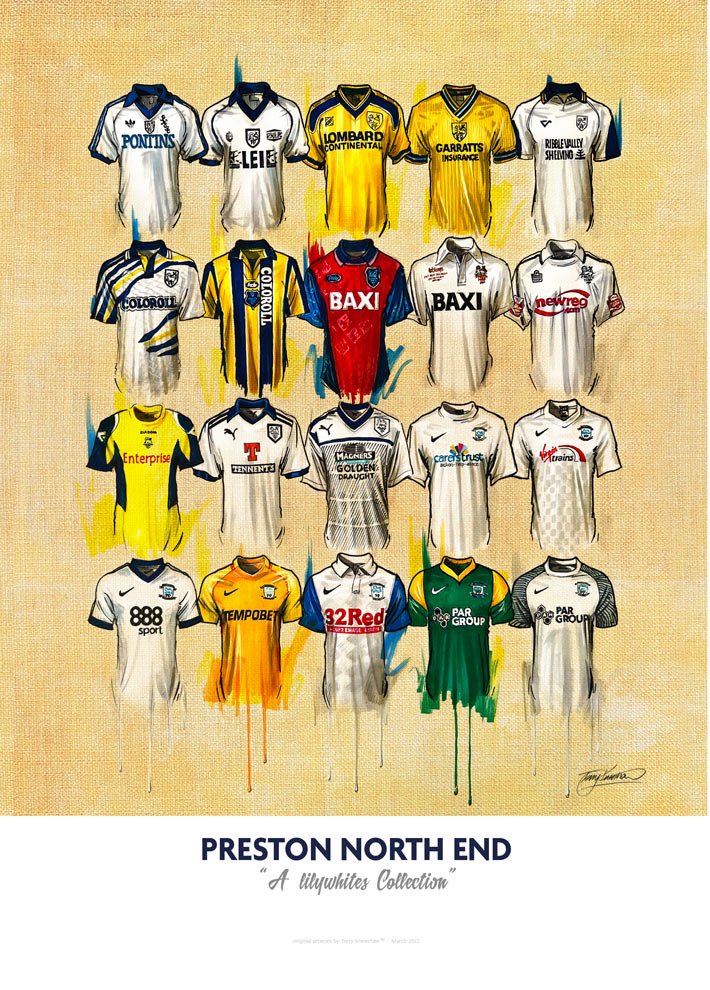 Preston North End FC Shirts - A2 Signed Limited Edition Prints collectible from Terry Kneeshaw Art