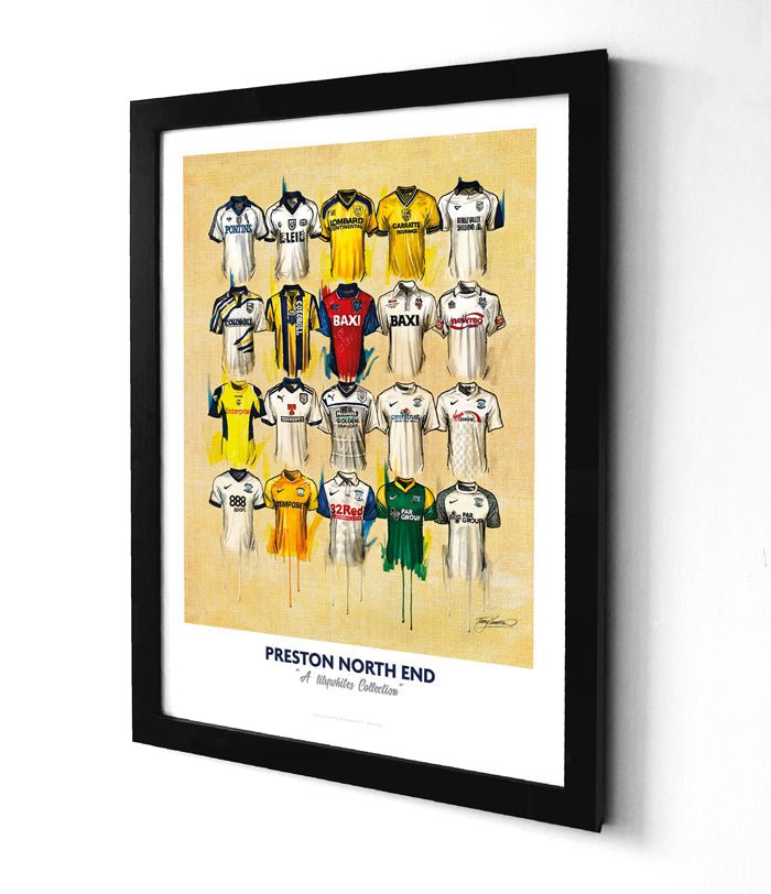 Preston North End FC Shirts - A2 Signed Limited Edition Prints, side angle